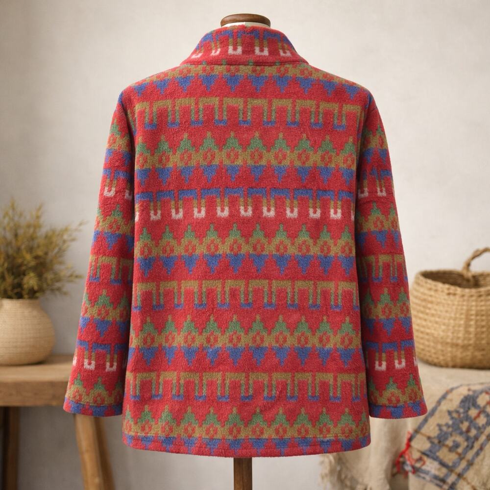 Vintage Central Falls Aztec Flannel Fleece Cardigan Medium Usa View 2
